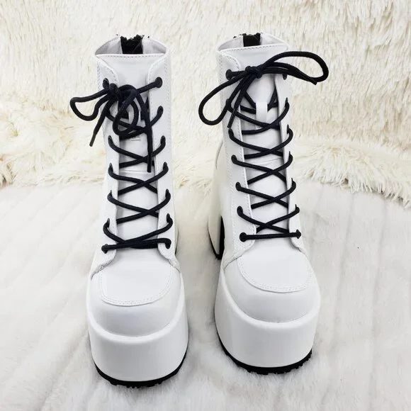 White Matte Chunky Platform Goth Punk Ankle Boots Camel - Picture 4 of 14